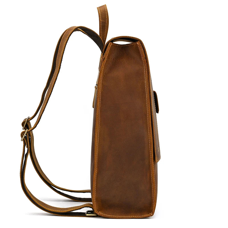 Vintage Crazy Horse Leather Backpack for Men – 15" Laptop Business Travel Bag