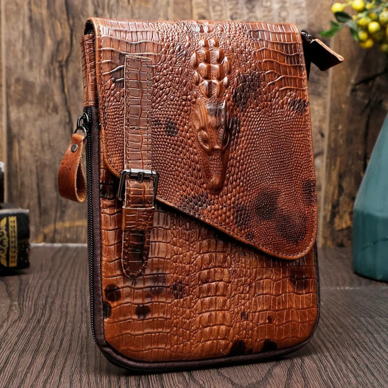 Alligator Crocodile Pattern Men’s Cow Leather Shoulder Bag