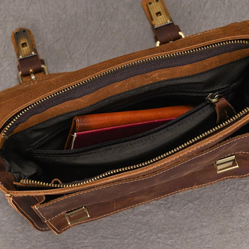 Vintage Crazy Horse Leather Men's Shoulder Crossbody Travel Bag