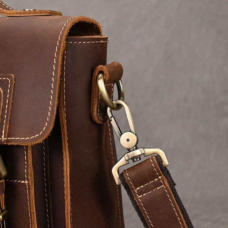 Vintage Crazy Horse Leather Men's Shoulder Crossbody Travel Bag