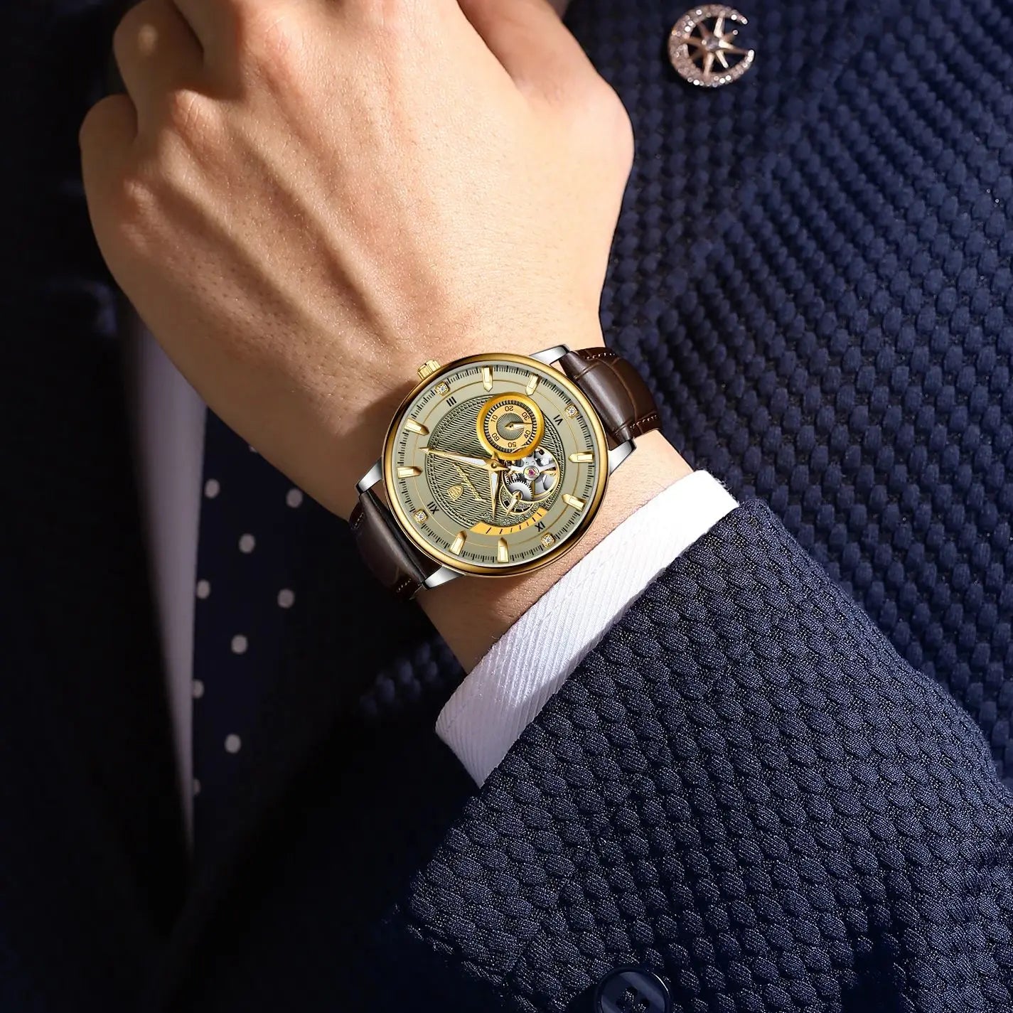 Luxury Tourbillon Men’s Watch – Automatic, Waterproof & Leather