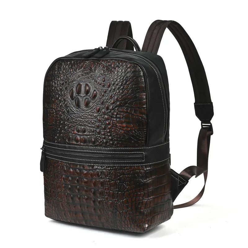 Premium Retro Cowhide Backpack with Crocodile Pattern – Business & Travel