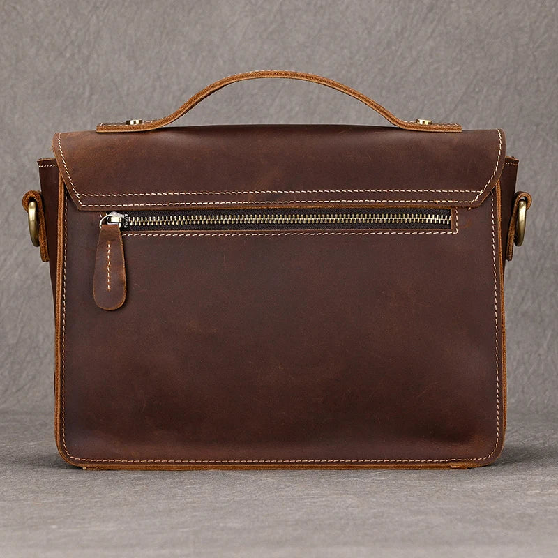 Vintage Crazy Horse Leather Men's Shoulder Crossbody Travel Bag