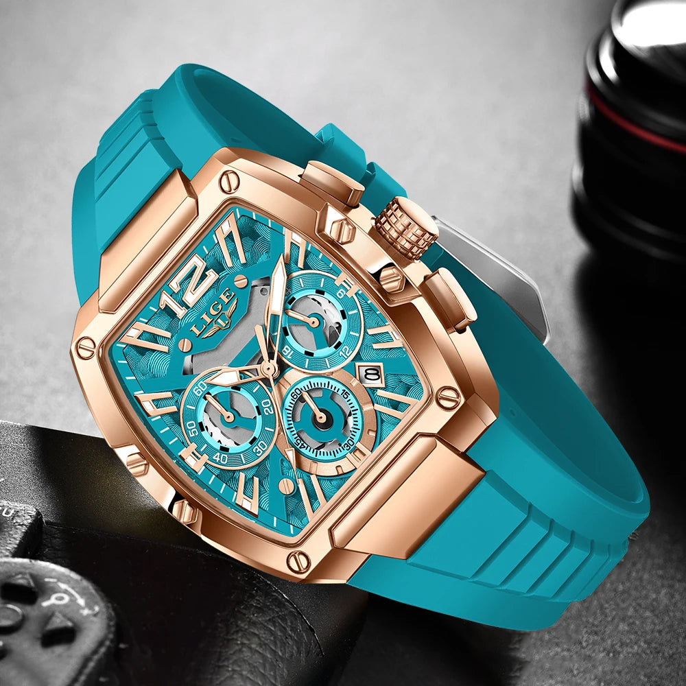 Men’s Sport Chronograph Watch with Calendar & Silicone Strap Quartz