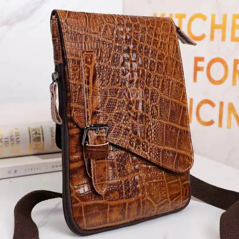 Alligator Crocodile Pattern Men’s Cow Leather Shoulder Bag