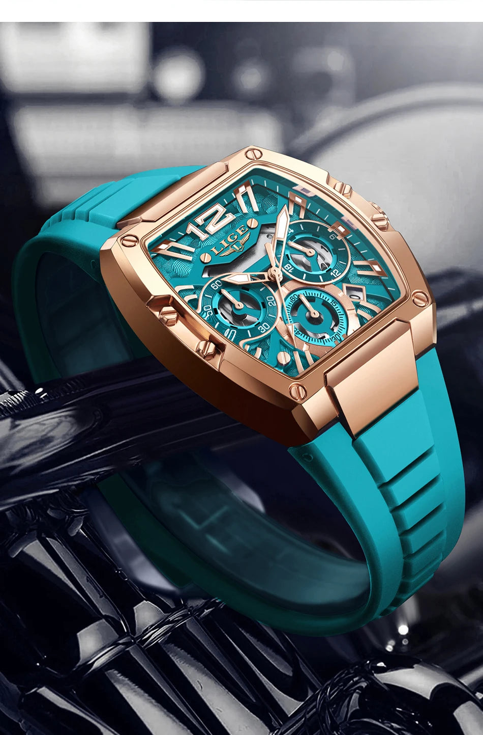 Men’s Sport Chronograph Watch with Calendar & Silicone Strap Quartz