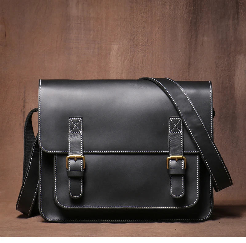 Retro Crazy Horse Leather Messenger Bag Crossbody Satchel
