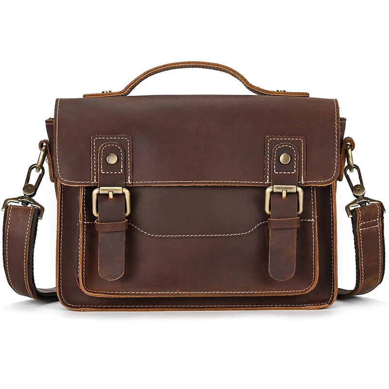 Vintage Crazy Horse Leather Men's Shoulder Crossbody Travel Bag
