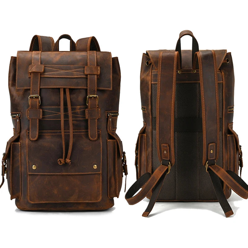 Vintage Crazy Horse Leather Backpack 15.6" Laptop Travel Daypack for Men