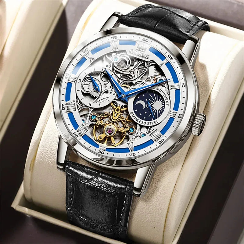 Luxury Men’s Skeleton Automatic Leather Waterproof Mechanical Watch