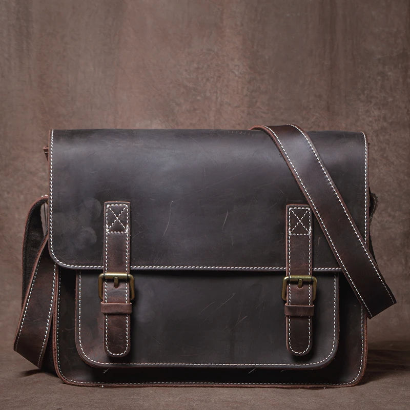 Retro Crazy Horse Leather Messenger Bag Crossbody Satchel
