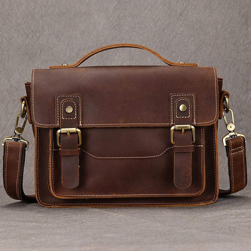 Vintage Crazy Horse Leather Men's Shoulder Crossbody Travel Bag