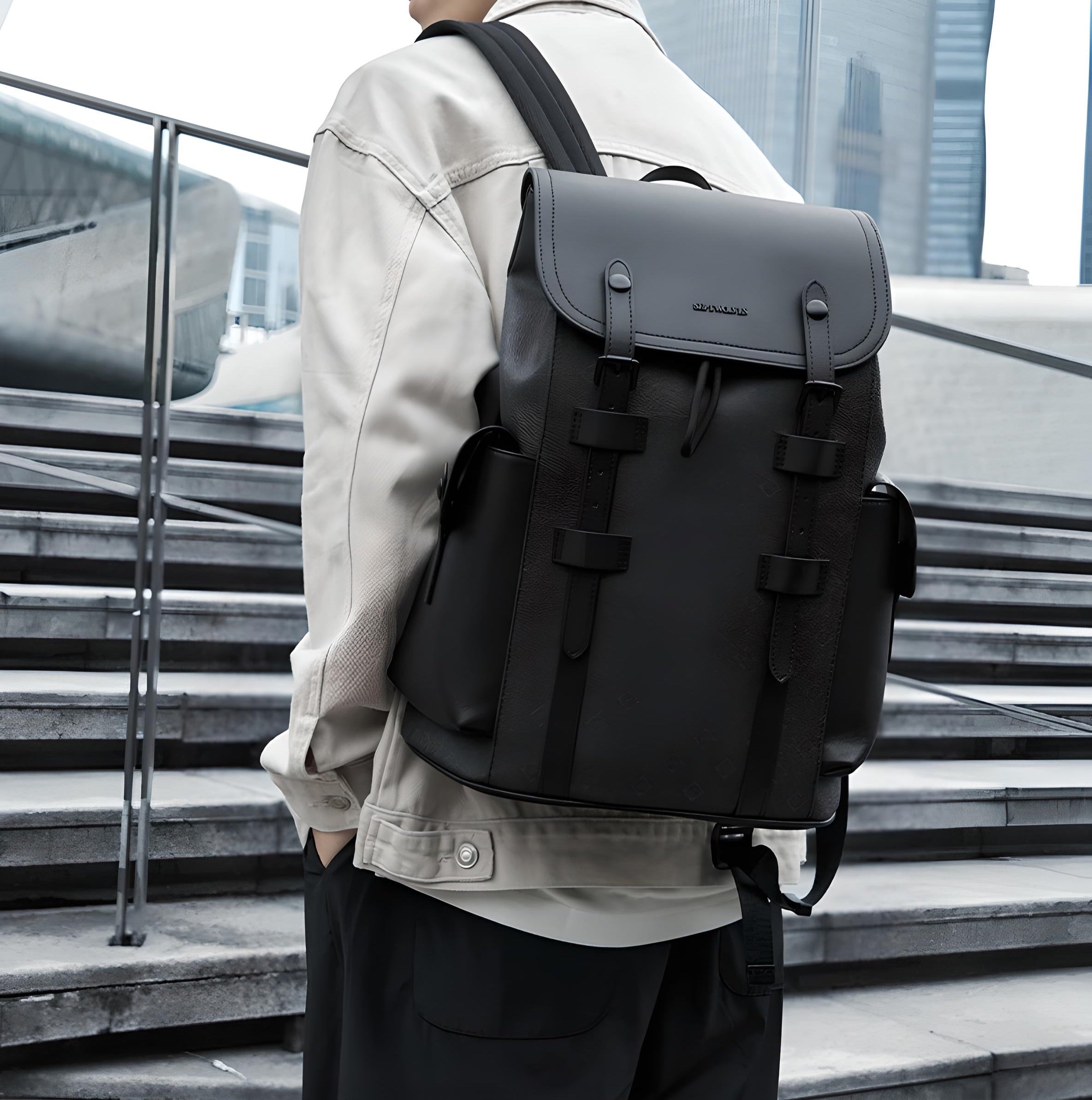 Septwolves Business Leather Backpack | Waterproof Laptop Travel Bag