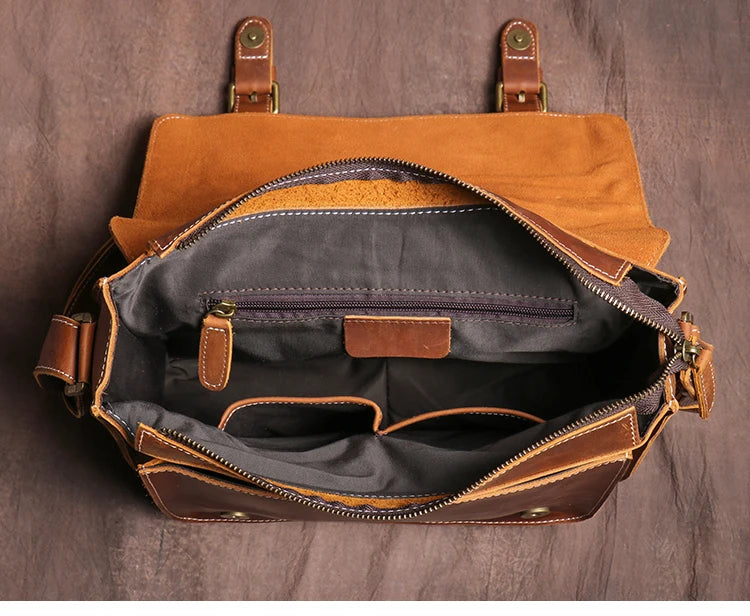 Retro Crazy Horse Leather Messenger Bag Crossbody Satchel