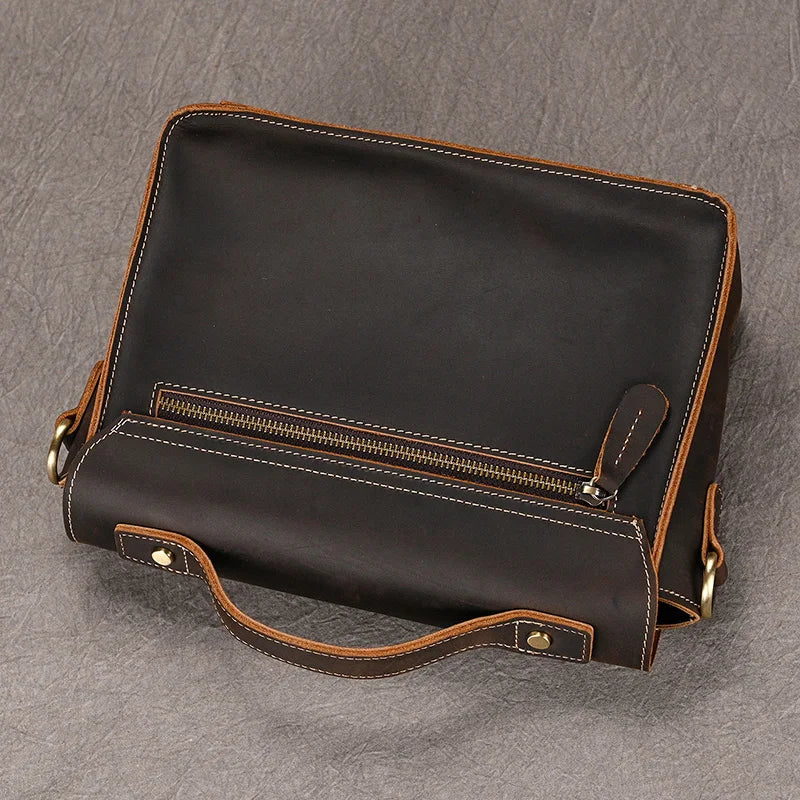 Vintage Crazy Horse Leather Men's Shoulder Crossbody Travel Bag