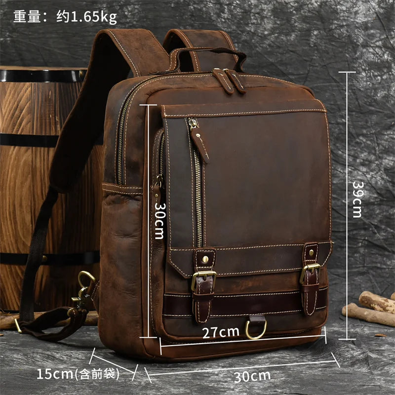 Retro Genuine Leather Backpack for Men – Durable Crazy Horse Daypack