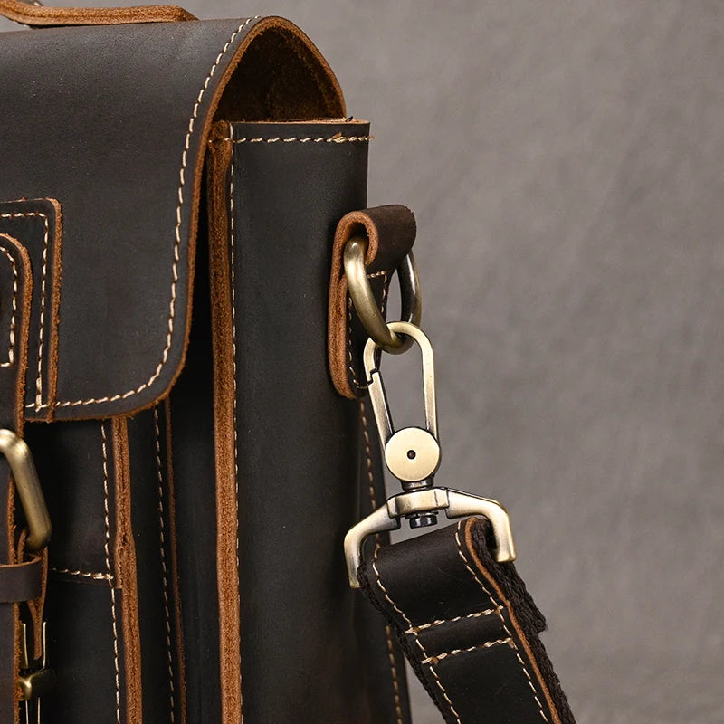 Vintage Crazy Horse Leather Men's Shoulder Crossbody Travel Bag
