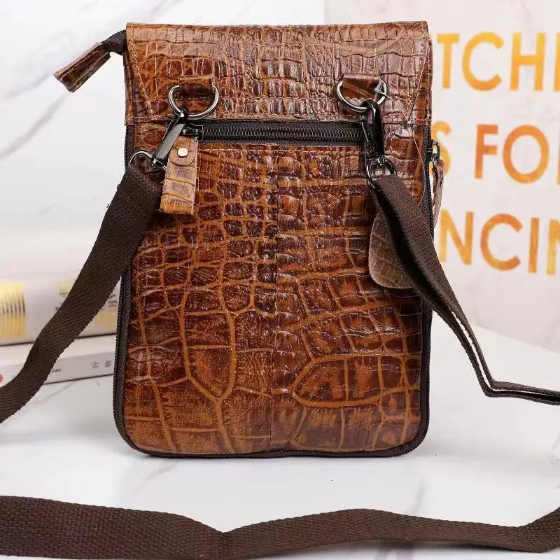 Alligator Crocodile Pattern Men’s Cow Leather Shoulder Bag
