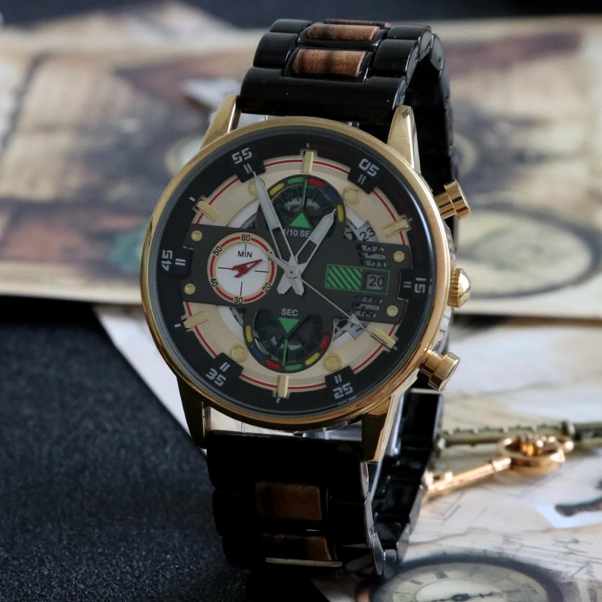 Luxury Men’s Wooden Chronograph Watch – Unique Design, Stylish Gift Timepiece