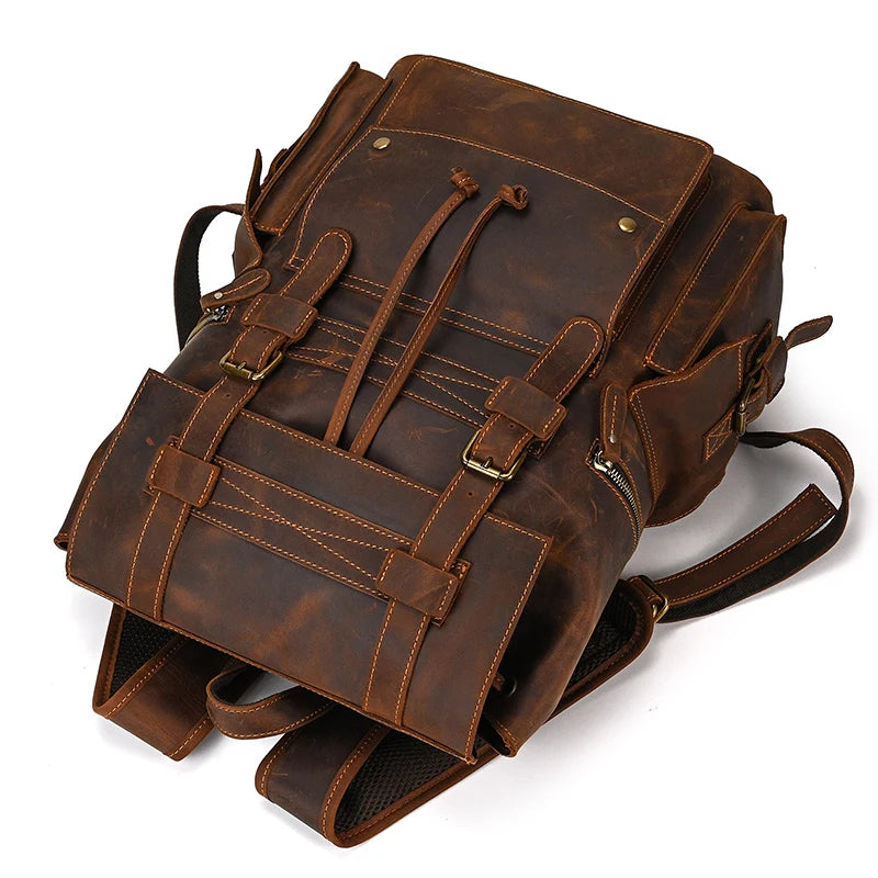 Vintage Crazy Horse Leather Backpack 15.6" Laptop Travel Daypack for Men