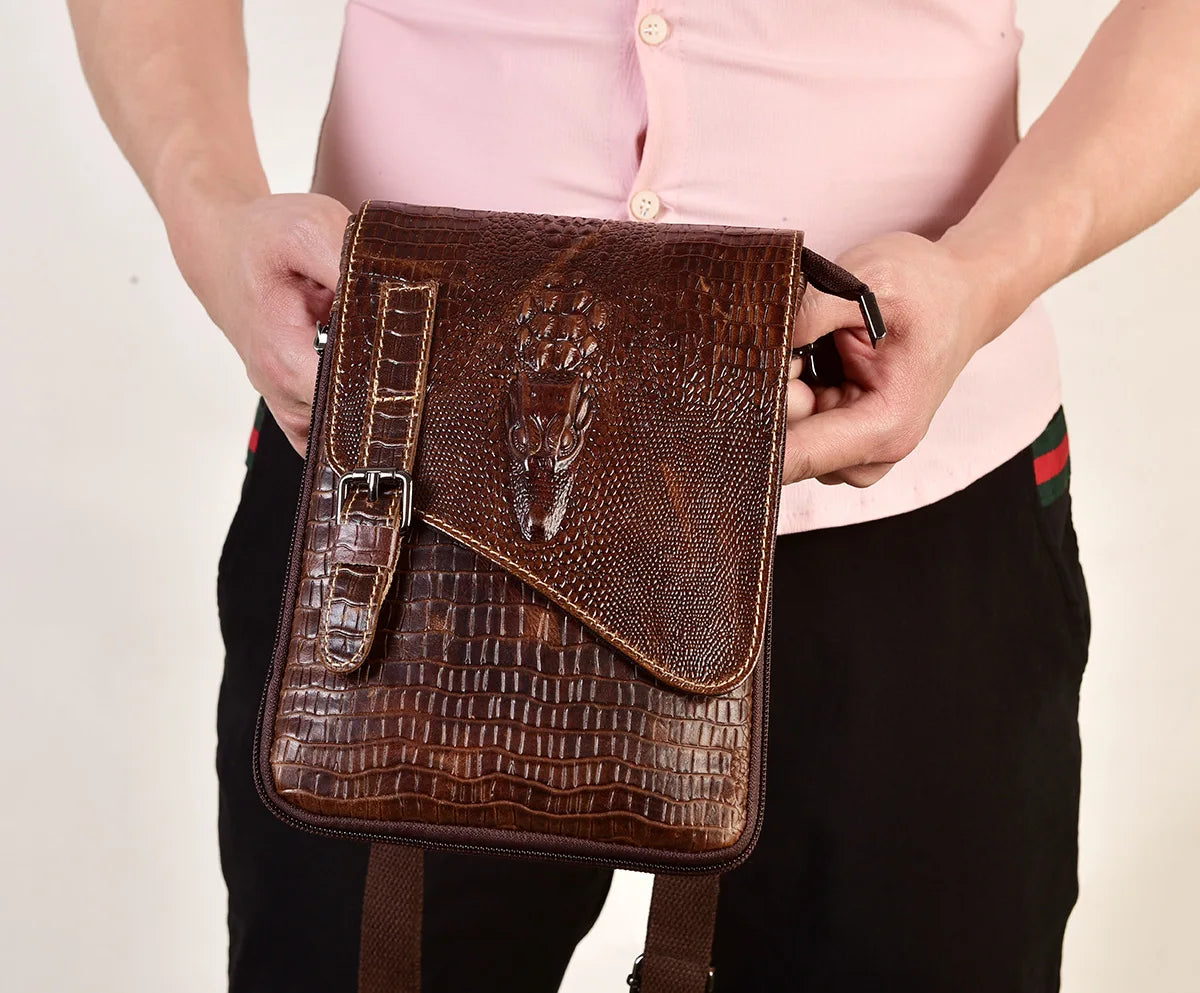 Alligator Crocodile Pattern Men’s Cow Leather Shoulder Bag