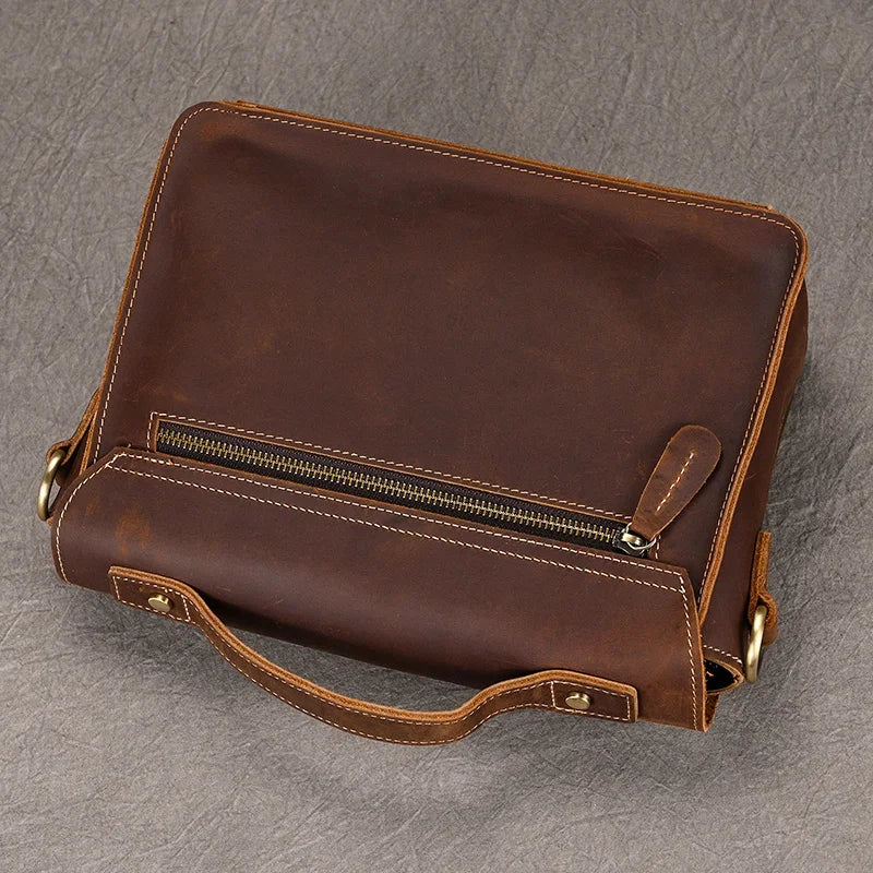 Vintage Crazy Horse Leather Men's Shoulder Crossbody Travel Bag