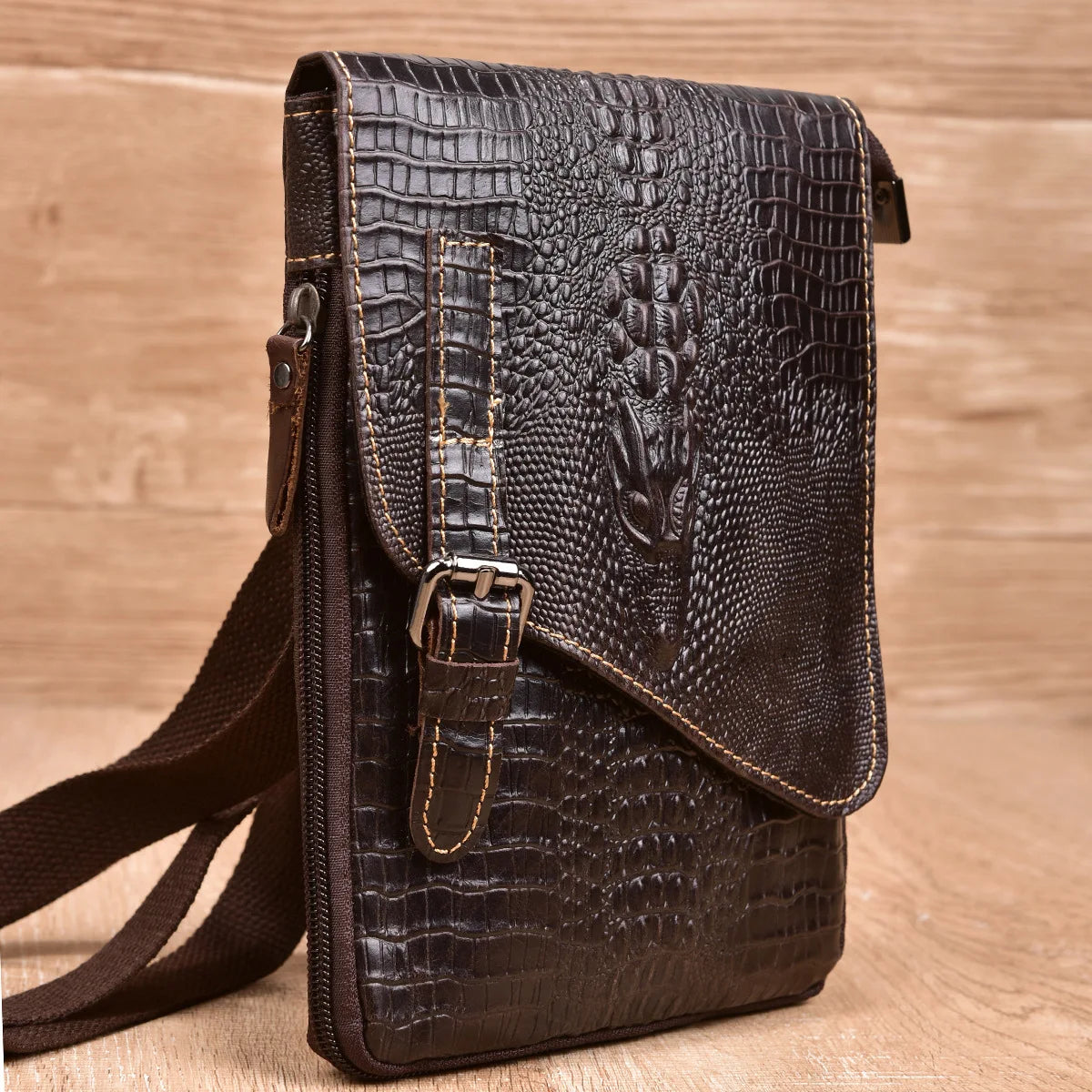 Alligator Crocodile Pattern Men’s Cow Leather Shoulder Bag