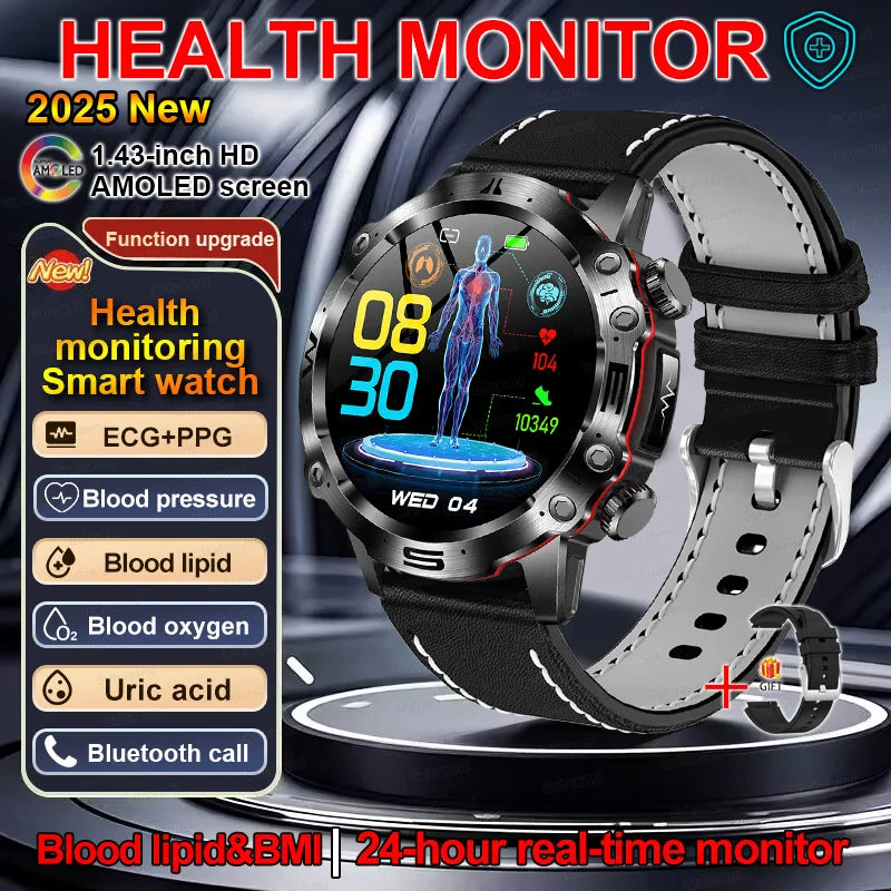 Smartwatch for Men – Health Tracker with ECG, BP, SpO2, Uric Acid
