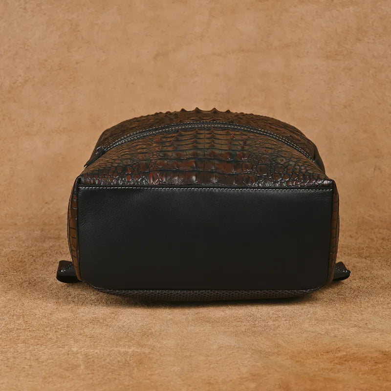 Premium Retro Cowhide Backpack with Crocodile Pattern – Business & Travel