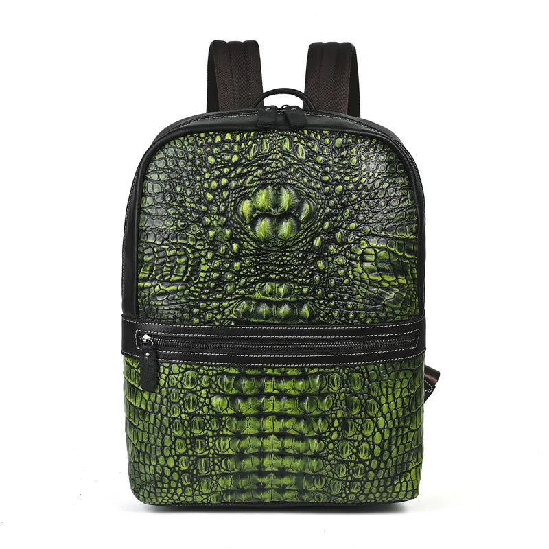 Premium Retro Cowhide Backpack with Crocodile Pattern – Business & Travel