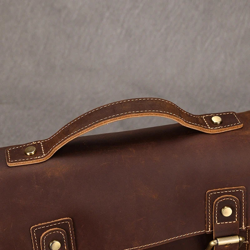 Vintage Crazy Horse Leather Men's Shoulder Crossbody Travel Bag