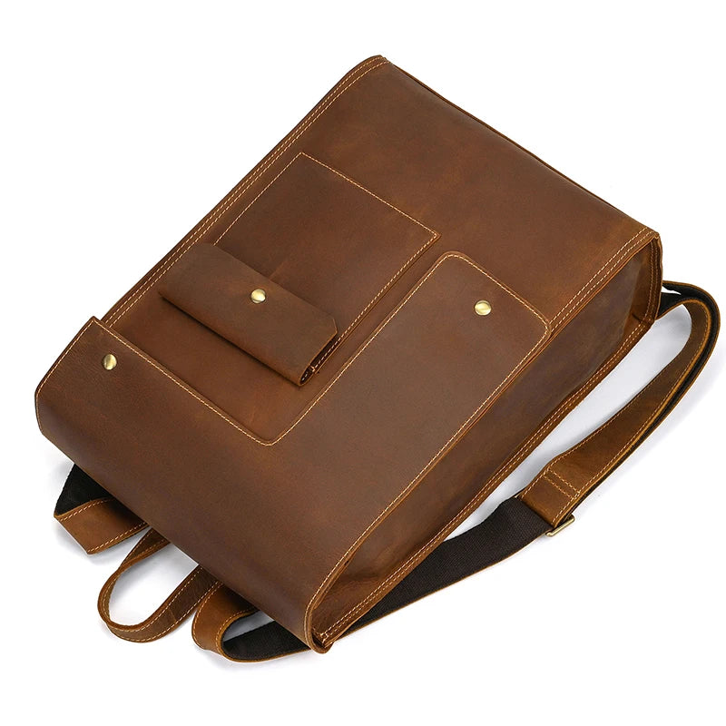 Vintage Crazy Horse Leather Backpack for Men – 15" Laptop Business Travel Bag