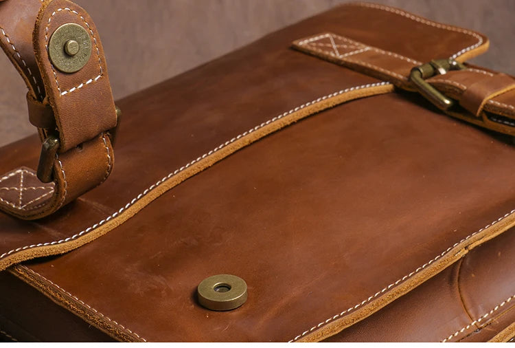 Retro Crazy Horse Leather Messenger Bag Crossbody Satchel
