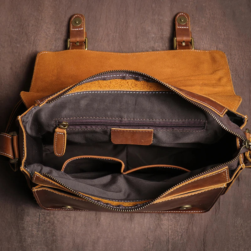 Retro Crazy Horse Leather Messenger Bag Crossbody Satchel
