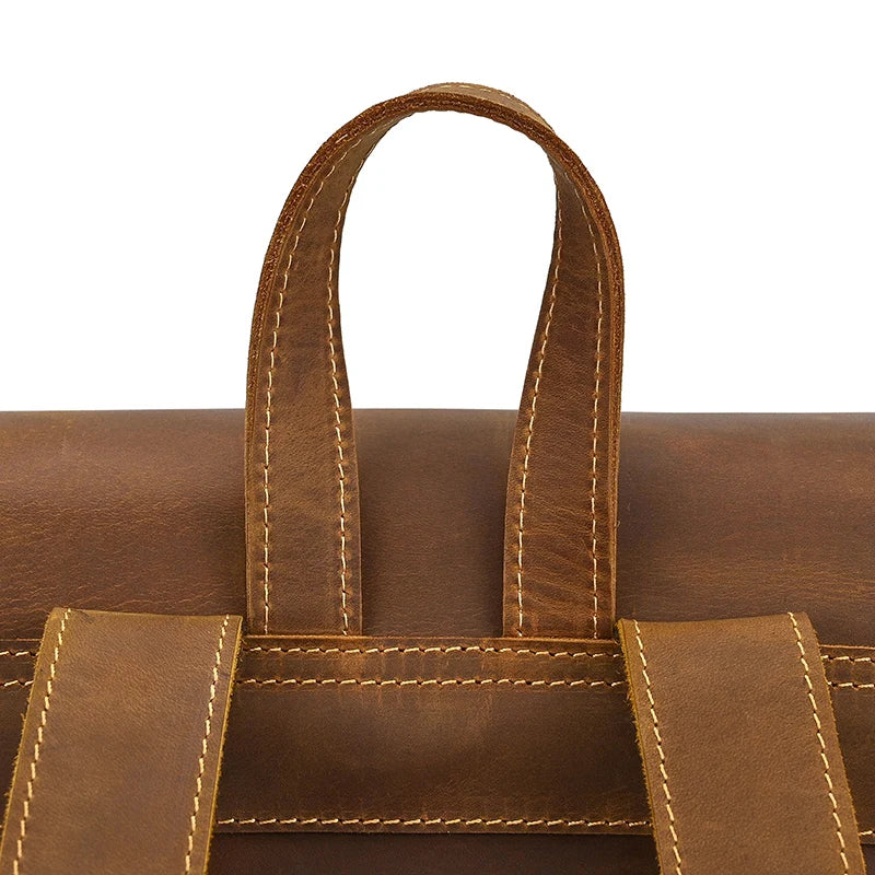 Vintage Crazy Horse Leather Backpack for Men – 15" Laptop Business Travel Bag