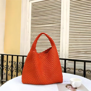 Soft PU Leather Woven Tote Handbag