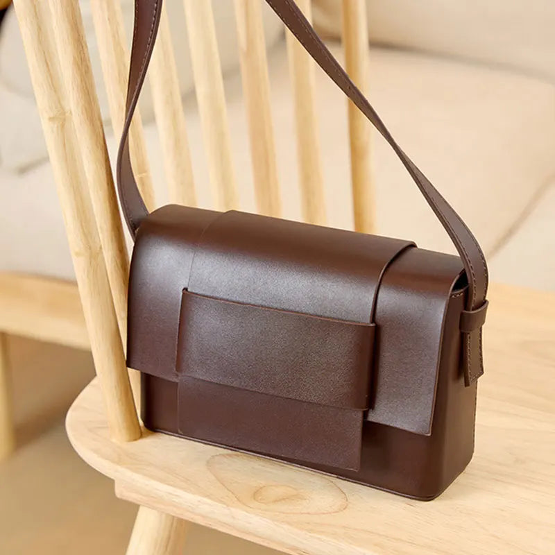 Soft Leather Crossbody Shoulder Bag – Woven Square Tofu Style, Fashionable