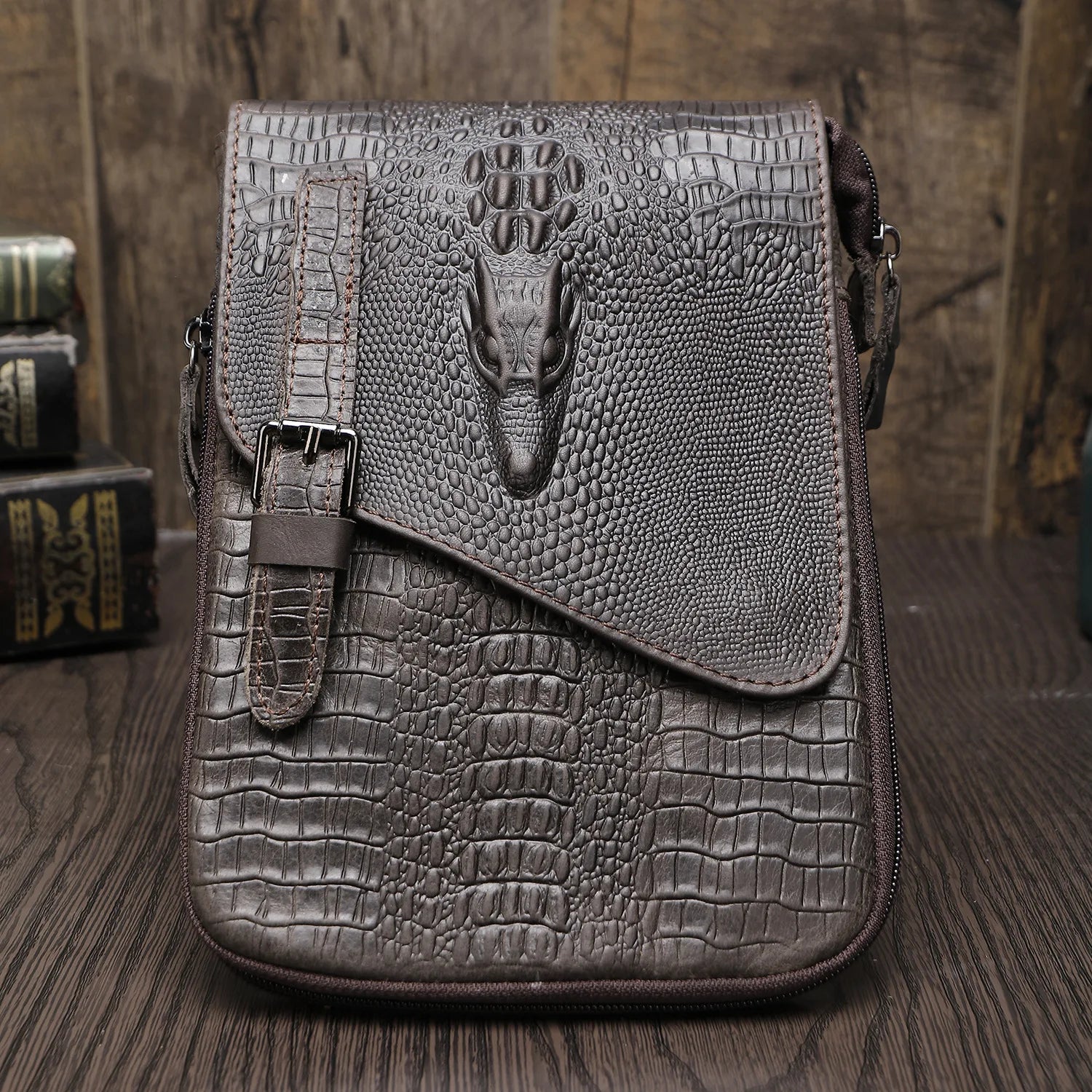 Alligator Crocodile Pattern Men’s Cow Leather Shoulder Bag