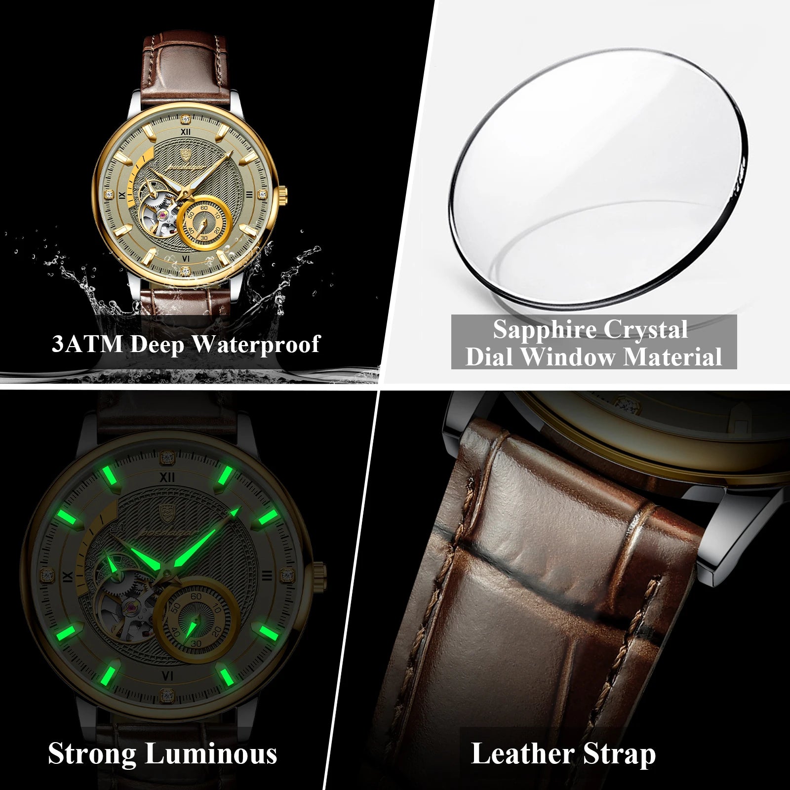 Luxury Tourbillon Men’s Watch – Automatic, Waterproof & Leather