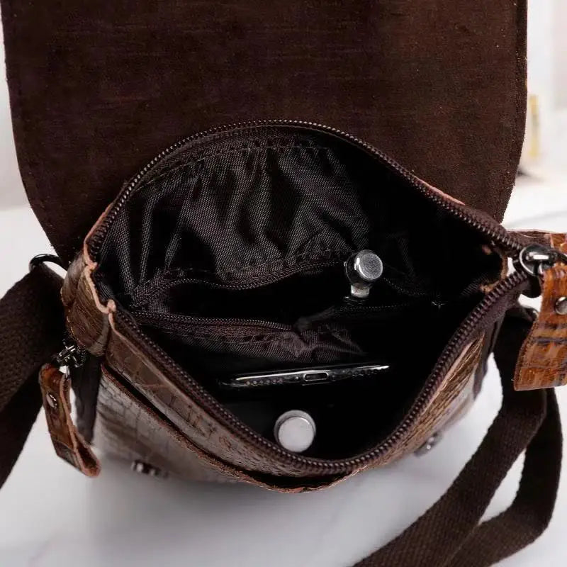 Alligator Crocodile Pattern Men’s Cow Leather Shoulder Bag