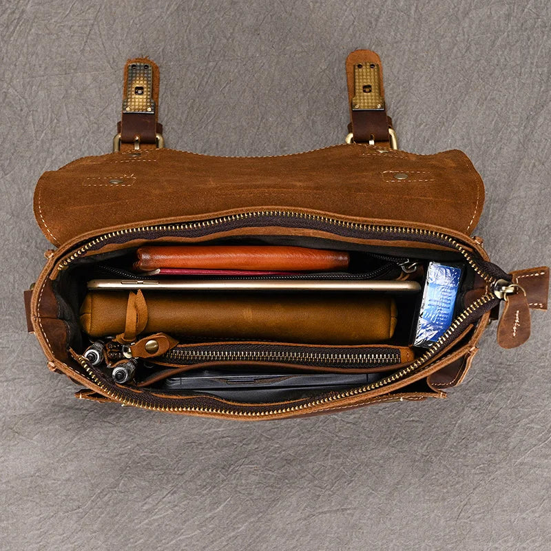 Vintage Crazy Horse Leather Men's Shoulder Crossbody Travel Bag