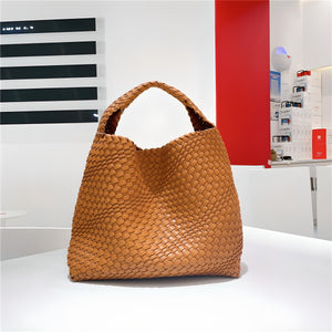 Soft PU Leather Woven Tote Handbag