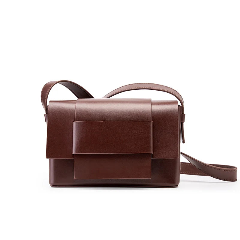 Soft Leather Crossbody Shoulder Bag – Woven Square Tofu Style, Fashionable