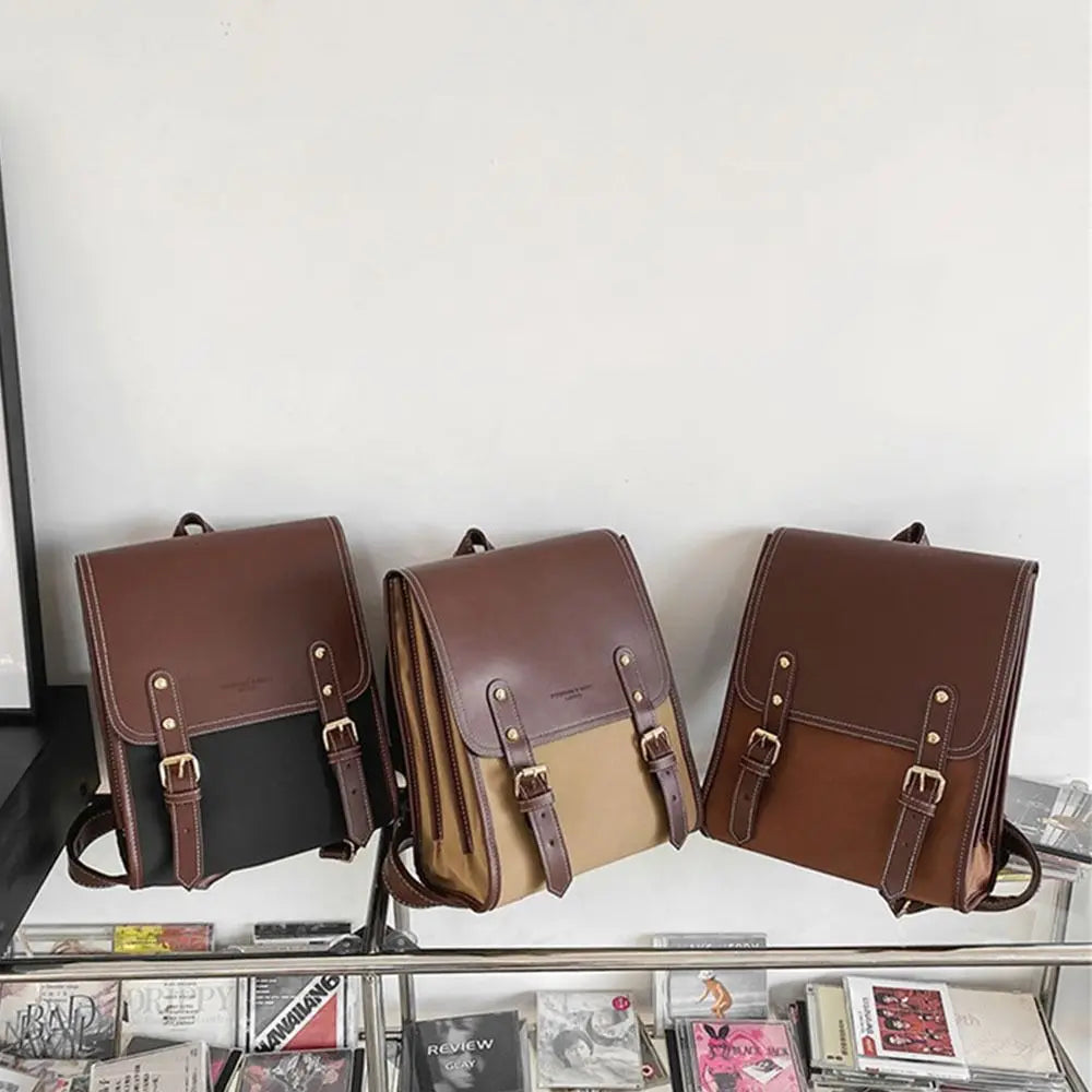 Japanese PU Leather School Laptop Backpack – Stylish Travel Bag for Students