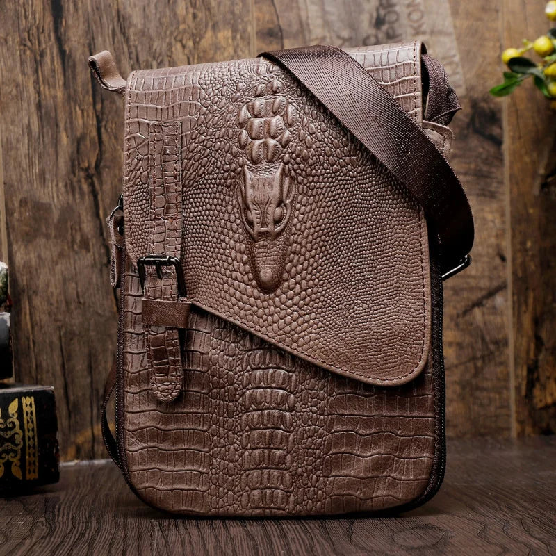 Alligator Crocodile Pattern Men’s Cow Leather Shoulder Bag