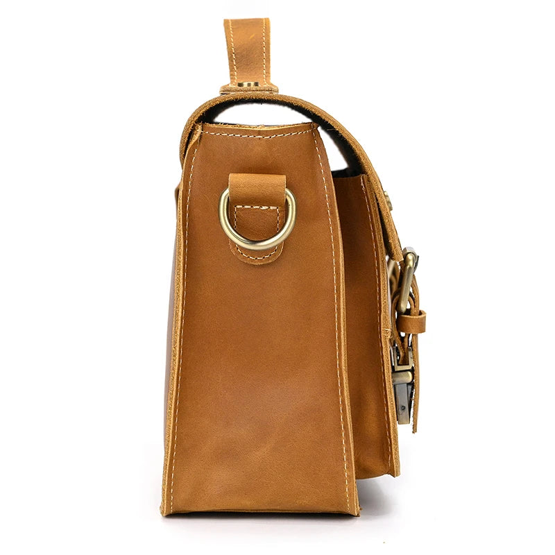 Vintage Crazy Horse Leather Men's Shoulder Crossbody Travel Bag