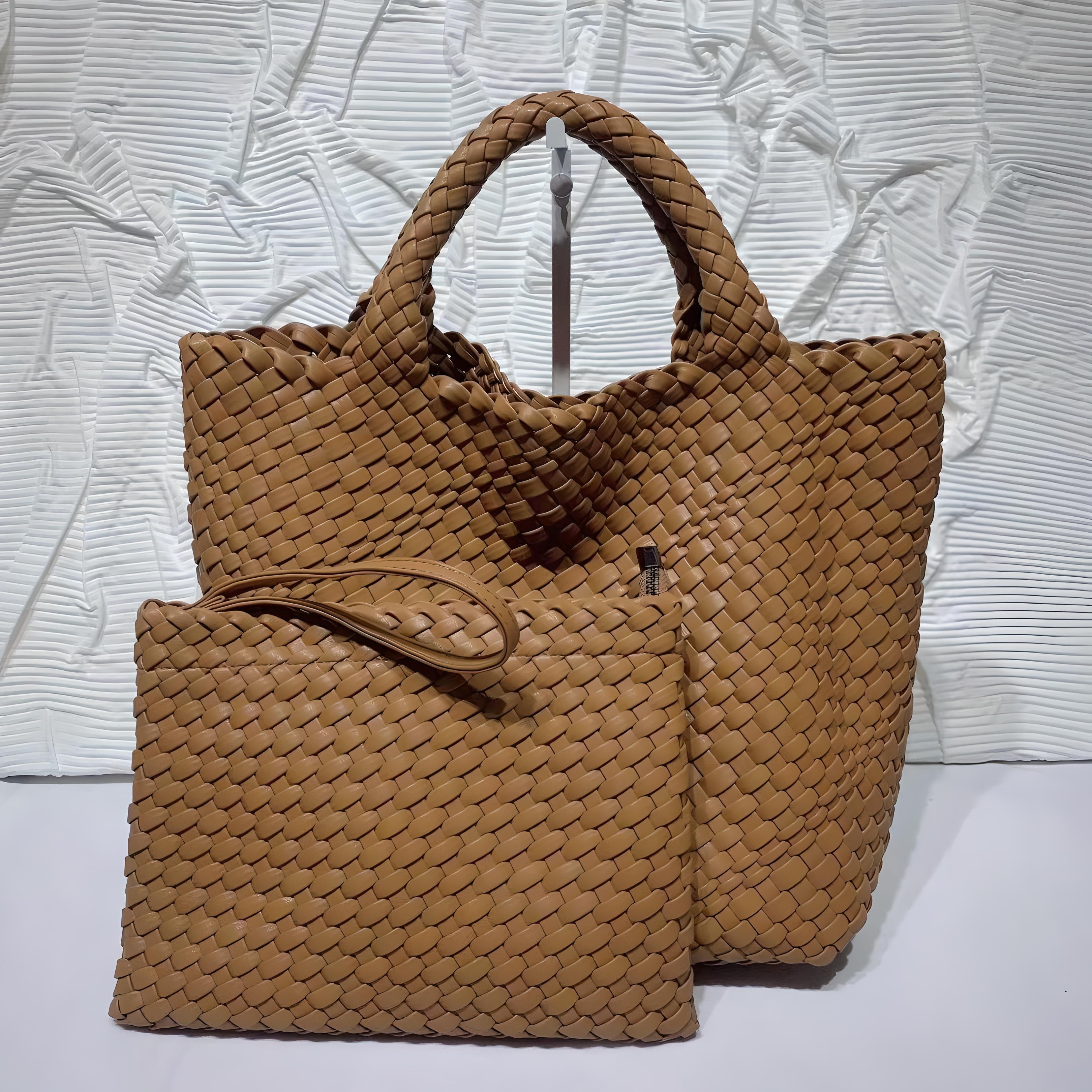 Soft PU Leather Woven Tote Handbag