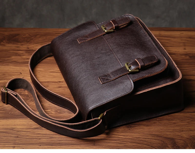 Retro Crazy Horse Leather Messenger Bag Crossbody Satchel