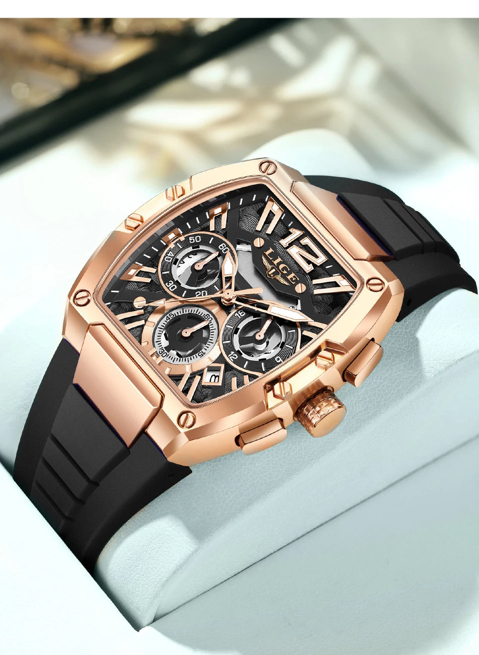 Men’s Sport Chronograph Watch with Calendar & Silicone Strap Quartz