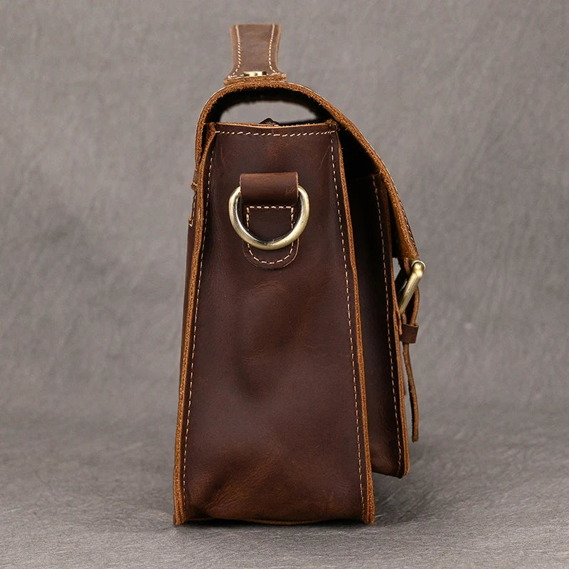 Vintage Crazy Horse Leather Men's Shoulder Crossbody Travel Bag